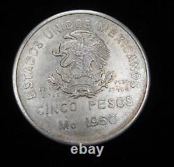 Mexico 1950 Silver 5 Pesos Mexican Railroad KM#466 Original