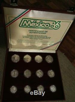 Mexico 1986 Soccer World Cup Set Of 12 Silver Proof Coins Certificate/box