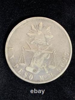Mexico 1 Un Peso 1873 Mo, Cap and Scale Silver Coin VF XF Balance Scale