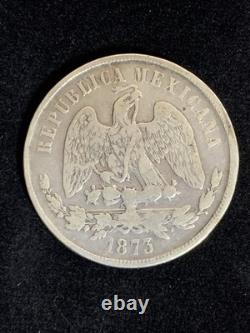 Mexico 1 Un Peso 1873 Mo, Cap and Scale Silver Coin VF XF Balance Scale