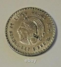 Mexico 5 Pesos Cuauhtemoc 1947 Silver Coin. 900 Silver HIGHER GRADE #2696