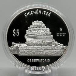Mexico 5 Pesos Proof Chichen Itza Observatorio BU In Capsule