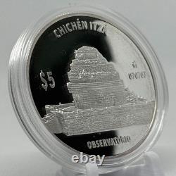 Mexico 5 Pesos Proof Chichen Itza Observatorio BU In Capsule