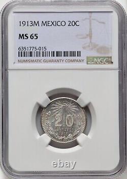 Mexico Estados Unidos 1913 20 Centavos Coin Ngc Certified Gem Uncirculated Ms65