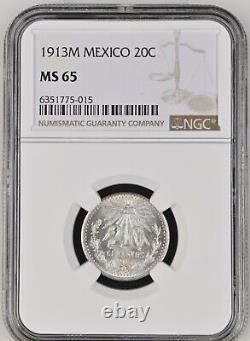 Mexico Estados Unidos 1913 20 Centavos Coin Ngc Certified Gem Uncirculated Ms65