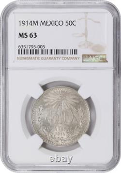 Mexico Estados Unidos 1914 50 Centavos Coin, Ngc Certified Uncirculated Ms63