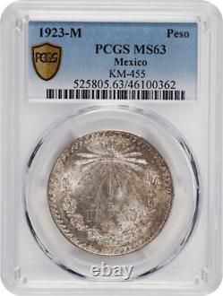 Mexico Estados Unidos 1923 1 Peso Silver Coin, Pcgs Certified Uncirculated Ms63