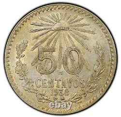 Mexico Estados Unidos 1938 50 Centavos Coin Uncirculated, Pcgs Certified Ms63