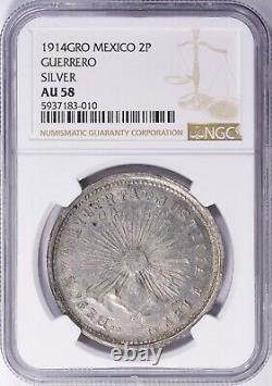 Mexico Guerrero 1914-GRO Silver 2 Pesos KM-643 NGC AU-58