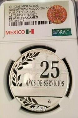 Mexico Mint Silver Public Education 25 Years Of Service Ngc Pf 64 Ultra Cameo