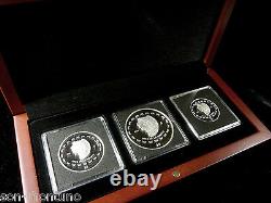 Mexico SILVER SKULL 3 Coin PROOF Set DISCO DE LA MUERTE Palau Memento Killer