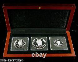 Mexico SILVER SKULL 3 Coin PROOF Set DISCO DE LA MUERTE Palau Memento Killer