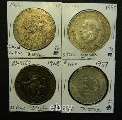Mexico Silver Coin Lot of 4 Silver Dollar Sized Coins (Lot #104A)