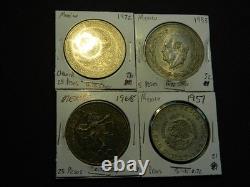 Mexico Silver Coin Lot of 4 Silver Dollar Sized Coins (Lot #104A)