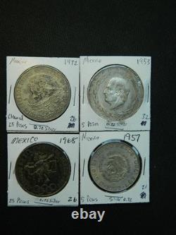 Mexico Silver Coin Lot of 4 Silver Dollar Sized Coins (Lot #104A)