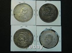 Mexico Silver Coin Lot of 4 Silver Dollar Sized Coins (Lot #104A)