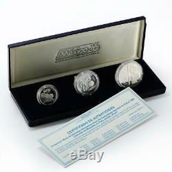 Mexico set of 3 coins 1986 World Championship of Football silver proof coin 1985