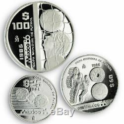 Mexico set of 3 coins 1986 World Championship of Football silver proof coin 1985