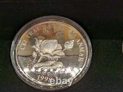 Myanmar 500 Kyat 1998 Year of Tiger 3 Silver Coins set Proof with box and coa