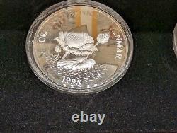 Myanmar 500 Kyat 1998 Year of Tiger 3 Silver Coins set Proof with box and coa