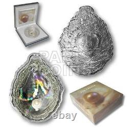 NEW PALAU 2011 Silver Proof Oyster 3D coin Hologram Shell and real Pearl