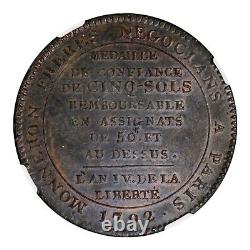 NGC AU58 BN France 5 Sols 1792 Birmingham Soho French Revolution Coinage LL