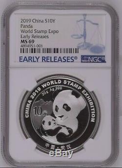 NGC MS69 2019 Silver panda coin 30gram World Stamp Expo COA