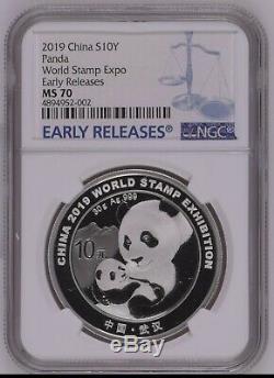 NGC MS70 2019 Silver panda coin 30gram World Stamp Expo COA