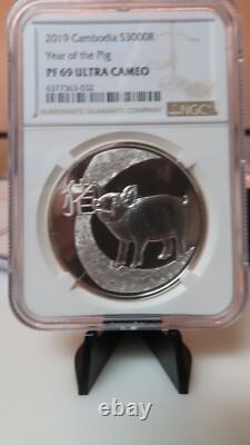 NGC PF69 UC-Cambodia 2019 Year Of Pig Silver 3000 R. Almost Perfect Proof withCOA