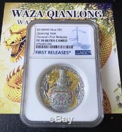 NGC PF70 2018 Niue $1 QIANLONG VASE World Most Expensive Porcelain Silver Coin