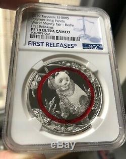 NGC PF70 2019 Berlin world Money Fair Polymer Ring 1oz Silver panda coin COA