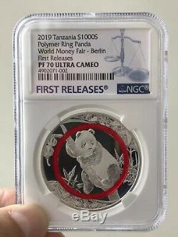 NGC PF70 2019 Berlin world Money Fair Polymer Ring 1oz Silver panda coin COA
