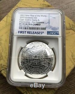 NGC PF70 Australia 2019 New Map Of The World Captain Cooks Silver Coin 1oz $5