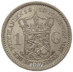 Netherlands 1 Gulden 1910 Wilhelmina, Silver, Key Date