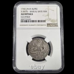 Netherlands East Indies Java Rupee 5 Dots Bars & Rays MM 1765 NGC AU Detail