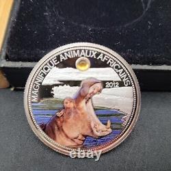 Niger 1000 Francs Conservation Wildlife Hippo Fauna with Crystal Silver Coin 2012