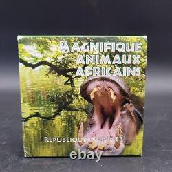 Niger 1000 Francs Conservation Wildlife Hippo Fauna with Crystal Silver Coin 2012