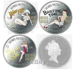 Niue 2012 $2 WWII Nose Art World War 2 Bombers 3 x 1 Oz Silver Proof Coin Set