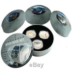 Niue 2012 $2 WWII Nose Art World War 2 Bombers 3 x 1 Oz Silver Proof Coin Set