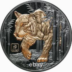 Niue 2022 YEAR TIGER $10 5 Oz Gilt Pure Silver Gilded BLACK PROOFMINTAGE 888