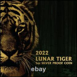 Niue 2022 YEAR TIGER $10 5 Oz Gilt Pure Silver Gilded BLACK PROOFMINTAGE 888