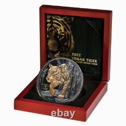 Niue 2022 YEAR TIGER $10 5 Oz Gilt Pure Silver Gilded BLACK PROOFMINTAGE 888