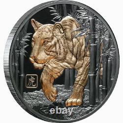 Niue 2022 YEAR TIGER $10 5 Oz Gilt Pure Silver Gilded BLACK PROOFMINTAGE 888