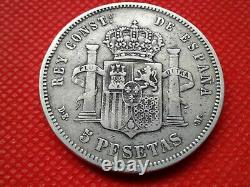 OLD COINS COLLECTIBLES 1877 Spain 5 PESETAS SILVER ALFONSO XII