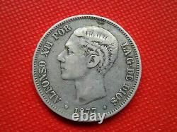 OLD COINS COLLECTIBLES 1877 Spain 5 PESETAS SILVER ALFONSO XII