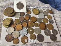 Old Foreign World Coin Lot With Silver See Pics 70 Coins! Canada Hong Kong Peru