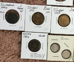 Over 100 WORLD COINS Incl 1700s, 1800s Silver, Crowns, BU Proof And Better Circ