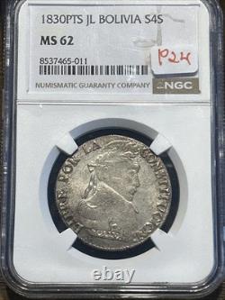 P24 Bolivia 1830-PTS, JL Silver 4 Soles NGC MS-62