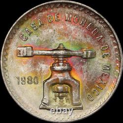 PCGS MS63 1980 MO Mexico Silver 1 Onza Amazing Rainbow toning