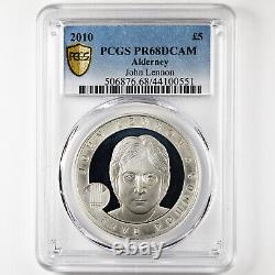 PCGS PR68 DCAM 2010 Alderney John Lennon 70th Birthday £5 Silver Proof Coin